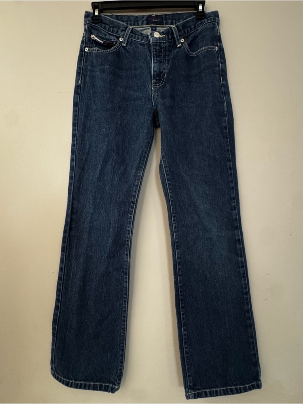Y2K Vintage Tommy Hilfiger Womens Size 7 Blue Dark Wash Freedom Flare Logo